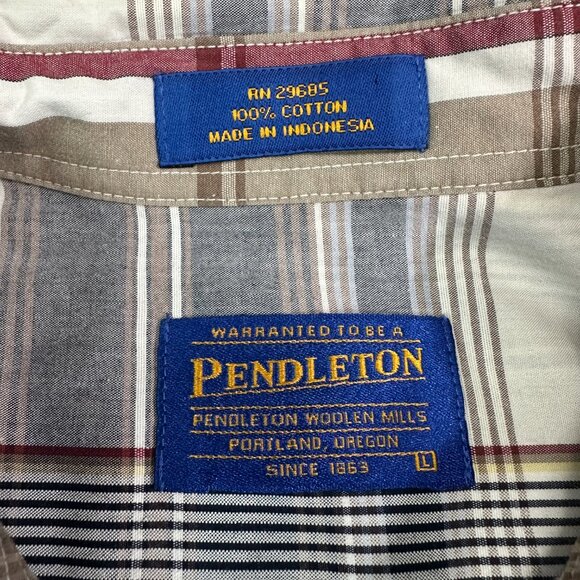 PENDLETON Men's Shirt Size Large Plaid Brown Button Down Short Sleeve - Picture 6 of 10